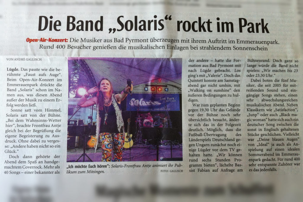 Presse "Die Band Solaris rockt im Park" 2016